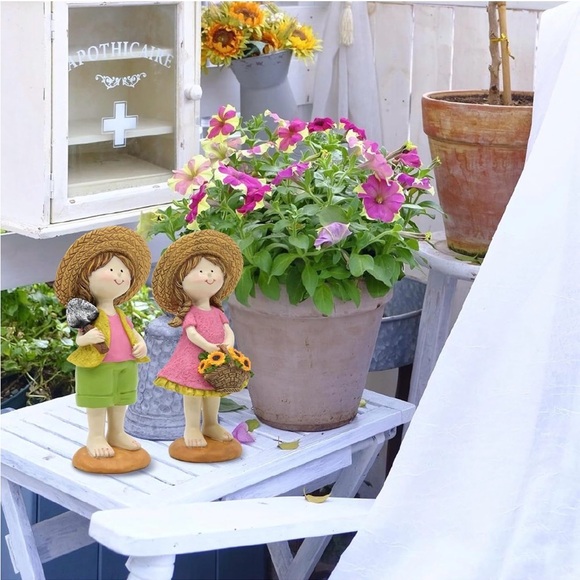 Resin Summer Sunflower Garden Statue Set - Pink and Green - Picture 6 of 7